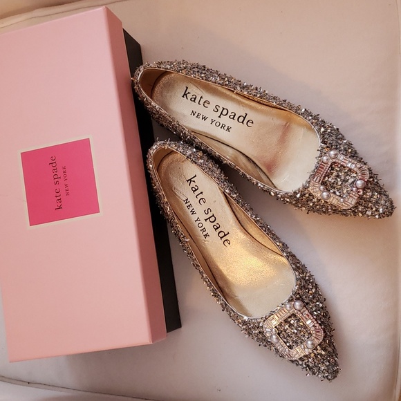 Kate Spade "buckle up" metallic tweed flats - worn once! - Picture 5 of 9